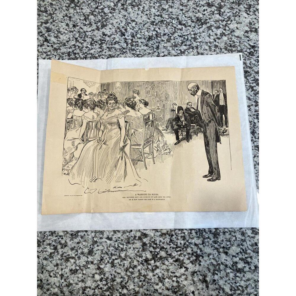 1901 Print Charles Dana Gibson Warning to Wives Drawing Society Satire Sketch